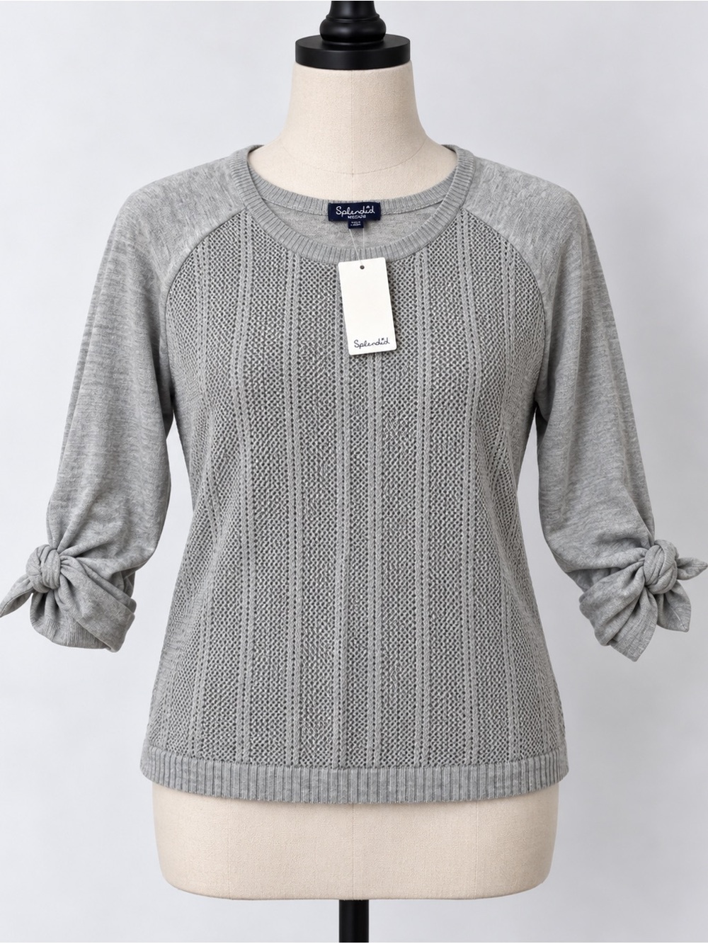Splendid Gray Cashmere Blend Tie Sleeve Sweater Medium NWT $138